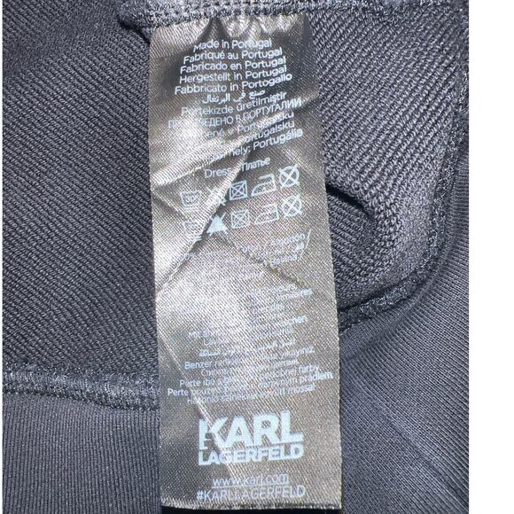 Black KARL LAGERFELD PARIS White Logo Sweater Dress Sz M Elbow cut outs - Picture 5 of 7
